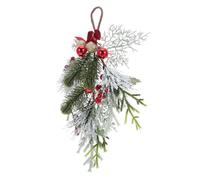 BESPORTBLE Guirlande de Porte de Larme 38 CM Décoration de Noël Hivernale avec Aiguilles de Pin en PVC Baies Rouges en Mousse et Boules Dorées en Plastique Décoration Murale Intérieure et