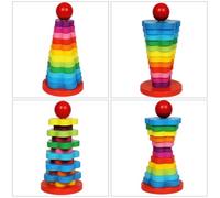 BESPORTBLE Jeu de Construction Éducatif en Bois 14 Pièces Tour Arc-en-Ciel Colorée Empilable Montessori pour Développement Coordination Œil-Main et Apprentissage Équilibre des Garçon et