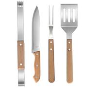 BESPORTBLE Kit Barbecue Ustensiles en Acier Inoxydable avec Poignée en Bois, 4 Pièces, Facile à Utiliser, Antidérapant, pour Pique-niques et Camping
