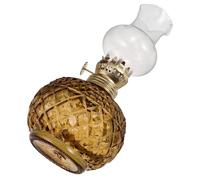 BESPORTBLE Lampe à Pétrole Vintage en Verre Teinté Marron Brûleur à Huile Réglable Lanterne d'Intérieur Décorative et Éclairage de Secours Lampe Tempête Élégante pour Salon et Chambre