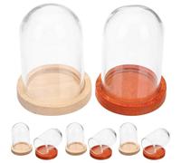 BESPORTBLE Lot de 10 Cloches en Verre Miniatures Transparentes 38x25mm avec Bases en Bois Naturel et Café Foncé, Dômes de Verre Décoratifs pour Plantes, Objets de Collection et Décoration