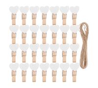 BESPORTBLE Lot de 100 Mini Pinces à Linge en Bois Forme Cœur 3 CM Blanches avec Ficelle de Jute 10 M Suspendre Photo Décoration Murale DIY Présents Invités et Supports Photo Suspendus
