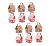 BESPORTBLE Lot de 12 Boîtes à Friandises en Papier Kraft Forme Maison Décorations de Noël avec Poignée Petite Taille Blanc Bordé et Rouge Boîtes Présents Festives pour Biscuits et Snacks