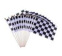 BESPORTBLE Lot de 16 Petits Drapeaux de Course Noir et Blanc à Carreaux 14 X 21 Cm Bâton en Bois 30 Cm, Décoration Fête Thème Automobile pour Événement Extérieur et Rallye Sportif