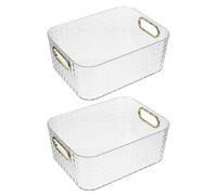 BESPORTBLE Lot de 2 Boîtes de Rangement Transparentes Dorées pour Maquillage et Accessoires Organisateur Multifonction en Plastique Rigide Motif Diamant pour Salle de Bain et Coiffeuse
