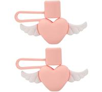 BESPORTBLE Lot de 2 Bouchons de Paille en Silicone Étanches et Réutilisables, Couvre-embouts Anti-poussière Créatifs Forme Cœur et Ailes, Compatibles Pailles 6-8 Mm, pour Activités Plein Air