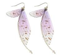BESPORTBLE Lot de 2 Boucles D’Oreilles Pendantes en Forme d’Insecte avec Perles D’Eau Douce Ailes Dégradées Violet Or Légères et Décoratives pour Mariage Fête et Usage Quotidien