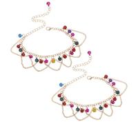 BESPORTBLE Lot de 2 Bracelets de Cheville Bohèmes Dorés Pompons et Clochettes Colorées Bijoux de Danse Orientale et Plage Pieds Découverts Chaîne Légère Ajustable pour Sandales et Costume