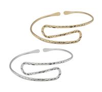 BESPORTBLE Lot de 2 Bracelets Manchette Ouverts pour Femme Bracelets Jonc Géométriques de Vague Finition Blanche et Dorée Bijoux Haut du Bras Accessoires Élégants pour Mariages et