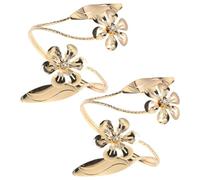 BESPORTBLE Lot de 2 Bracelets Manchettes en Métal Doré Joncs Ajustables pour Femmes Motifs Fleurs et Cristaux Accessoires Polyvalents pour Bijoux de Poignet et Embrasses de Rideaux