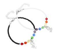 BESPORTBLE Lot de 2 Bracelets Réglables en Perles de Cristal Arc-en-Ciel Bracelet Femme en Perles Blanches et Noires Accessoire pour Couple et Présent Saint-Valentin