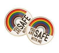 BESPORTBLE Lot de 2 Broches en Métal Émaillé Arc-en-ciel « You Are Safe With Me », Épingles Décoratives pour Vestes et Paquet, Accessoires Fierté Lgbt Couleur Vive, Taille Compacte
