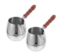 BESPORTBLE Lot de 2 Cafetières Turques Expresso en Acier Inoxydable 304 avec Poignée en Bois 300 Ml Multifonction pour Café Chauffe-Lait et Camping Petite Bouilloire à Bec Verseur Facile