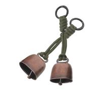 BESPORTBLE Lot de 2 Clochettes Anti-Ours Extérieures en Métal Rouge Cuivre avec Cordon Militaire Vert, Clochettes de Randonnée Légères et Résistantes à l'eau pour Camping, Sécurité