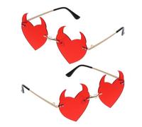 BESPORTBLE Lot de 2 Lunettes de Soleil sans Monture en Plastique Forme Originale Cœur et Cornes Verres Rouges Éclatants Légères pour Fêtes Carnaval et Activités en Extérieur