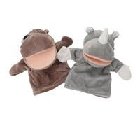 BESPORTBLE Lot de 2 marionnettes d'animaux avec Bouche articulée - Hippopotame et Rhinocéros en Peluche, pour Enfants, pour raconter des Histoires, en Classe, à la Maternelle, pour Un