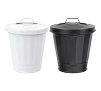 BESPORTBLE Lot de 2 Mini Poubelles de Bureau en Métal Galvanisé, Corbeilles à Papier Couvercle, Petite Poubelle Blanche et Noire, Compactes et Légères, pour Bureau, la Cuisine, Dortoir