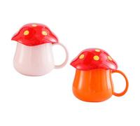 BESPORTBLE Lot de 2 Mugs en Céramique Forme Champignon, Tasses à Café 300 Ml, Couleurs Rose Clair et Orange, pour Petit-Déjeuner et Thé de L'Après-Midi, Compatibles Usage Domestique et