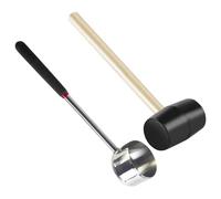 BESPORTBLE Lot de 2 Ouvre-noix de Cocotier en Acier Inoxydable, Marteau Caoutchouc Manche Bois, Ustensile la Cuisine Inox, Outil Ouverture Coque Noix Robuste, Ensemble Ustensiles la Cuisine