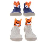 BESPORTBLE Lot de 2 Paires de Chaussettes-Pantoufles pour Bébé Semelle Souple Antidérapante Tissu Respirant Taille 22/23 Bleu Renard et Gris Tigre Chaussures d’Apprentissage Mixtes pour