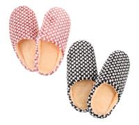 BESPORTBLE Lot de 2 Paires de Pantoufles D’Intérieur Antidérapantes pour Couple en Coton et Lin Motifs Pois Rouge/Blanc 40-41 Noir/Blanc 44-45 Lavables pour Hôtel Spa et Voyage