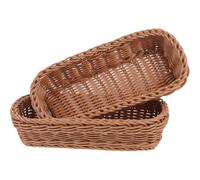 BESPORTBLE Lot de 2 Paniers à Ustensiles en Plastique Imitation Rotin, Rangement Multifonction pour Couverts et Pots D'assaisonnement, Panier Rectangulaire Marron 26x12x6 Cm, Organisateur