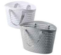 BESPORTBLE Lot de 2 Paniers de Rangement Plastiques Creux, Petite Taille Blanc Moyenne Taille Gris, Panier de Buanderie Polyvalent Poignées, pour Chambre, Salle de Bain et Rangement
