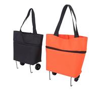 BESPORTBLE Lot de 2 Petits Chariots Pliables à roulettes Orange et Noir, Chariots de Courses Portables Rétractables, Cabas Multi-Usage Compact pour Marché, Supermarché et Voyage, Facile