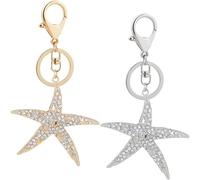BESPORTBLE Lot de 2 Porte-Clés Chic Étoile de Mer Orné de Cristaux Couleur Blanc K et Doré Accessoires Décoratifs pour Paquet et Clés Thème Océan Design Élégant et Visible Présent