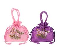 BESPORTBLE Lot de 2 porte-monnaie chinois : sac à main brodé pour femme, sac à fleurs avec cordon de serrage, portefeuille de style ethnique pour fêtes, cadeaux du quotidien