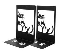 BESPORTBLE Lot de 2 Serrage-Livres Décoratifs en Métal Noir Motif Chat, Butée de Livre Compacte et Antidérapante pour Étagères et Bureau, Support de Livre Polyvalent pour Maison et Bureau