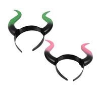 BESPORTBLE Lot de 2 Serrage-Têtes Cornes de Diable Cosplay Maléfique en Plastique Léger Taille Unique Coloris Vert et Rose Bicolore Accessoire de Fête Halloween et Carnaval pour Costume