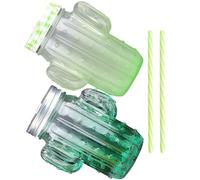 BESPORTBLE Lot de 2 Sets de Verres à Boisson en Verre de Cactus Pailles Réutilisables, Design Dégradé Coloré, pour Cocktails et Boissons Froides, Usage Couleur Aléatoire