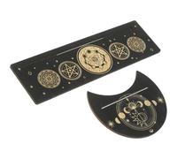 BESPORTBLE Lot de 2 Supports en Tilleul Gravé pour Cartes de Tarot Motifs Lune, Base Décorative Compacte en Bois Naturel, Accessoire de Divination pour Autel et Décoration D’intérieur