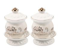 BESPORTBLE Lot de 2 Tasses à Eau en Céramique Blanche Forme Lotus, Coupe D'offrande Bouddhiste pour Rituel et Culte, Accessoires de Temple pour Offrande D'eau Cérémonielle, Décor Zen