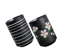BESPORTBLE Lot de 2 Tasses à Thé en Poterie Japonaise 300 Ml, Design Droit Motifs de Cerisier et Lignes, Adaptées Cuisine et Service à Table