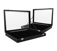 BESPORTBLE Lot de 2 Vitrines à Roches 36 Compartiments en PU Cuir Noir Boîte de Rangement pour Collection de Pierres et Cristaux Étagère d'Exposition Portable pour Garçon et Filles et