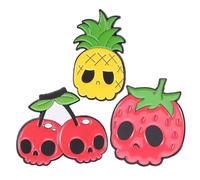BESPORTBLE Lot de 3 broches en alliage en forme de tête de mort et de fruit, motif dessin animé, cerise, fraise, ananas, pour femme, bijoux tendance