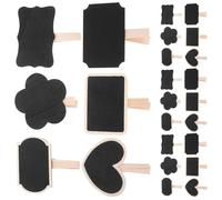 BESPORTBLE Lot de 30 Mini Pinces en Bois Tableau Ardoise Écrivable, Formes Variées, Couleur Noire, pour Mémo, Notes et Décoration Intérieure