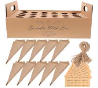 BESPORTBLE Lot de 30 set de Cônes en Papier Kraft Couleur Naturelle Support Porte-Cornets à Confettis de Mariage Boîte à 30 Alvéoles pour Pétales Confettis et Décorations de Fête