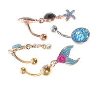 BESPORTBLE Lot de 4 Anneaux de Nombril de Tortue Fleur Bijoux de pour Femmes Anneaux en Acier Inoxydable Piercing Chic et Accessoire de Mode pour Femmes Taille Unique