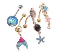 BESPORTBLE Lot de 4 Piercings de Nombril en Acier Inoxydable Motifs Tortue Fleur Sirène et Coquillage Bijoux de Chics pour Femmes pour Anniversaire et Saint-Valentin