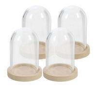 BESPORTBLE Lot de 4 Sets de Mini Dômes en Verre 38x25 Mm pour Fleurs Éternelles avec Socle en Bois Naturel, Vitrine D’Exposition Anti-poussière pour Micro-paysages, Décorations Maison