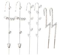 BESPORTBLE Lot de 6 Boucles D'oreilles à Clip avec Pierres Brillantes, Manchette D'oreille en Acier Inoxydable Argenté, sans Perçage, pour Femmes, Soirée et Cadeau, Style Éclair Asymétrique,