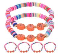 BESPORTBLE Lot de 6 Bracelets en Perles D’argile de Basket-ball pour Femmes et Hommes, Accessoires Sportifs pour Supporters, Bracelets Légers et Flexibles pour Fêtes et Événements D’équipe