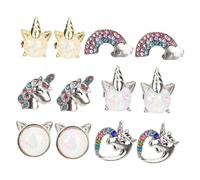 BESPORTBLE Lot de 6 Paires de Boucles D'oreilles pour Garçon et Filles à Clip Bijoux Garçon et Filles Licorne et Arc-en-ciel Alliage Résistant Couleurs Blanche et Dorée pour Fête et Usage