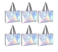 BESPORTBLE Lot de 6 Paquet Fourre-Tout Réutilisables en Tissu Non Tissé Film Laminé Miroir Irisé Format Moyen Poignées Intégrées Paquet D’épicerie Portables Polyvalents pour Rangement