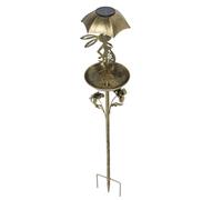 BESPORTBLE Mangeoire à Oiseaux Extérieure en Métal avec Éclairage Solaire, Piquet de Jardin de Lapin Bleu Vert, Bol Parapluie pour Graines, Décoration Rustique de Pâques pour Pelouse