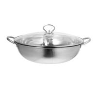 BESPORTBLE Marmite à Fondue Inox 34 CM à Compartiments Double Saveur avec Couvercle en Verre Poignée Double Compatible Plaques de Cuisson Gaz et Induction Casserole Multifonction pour