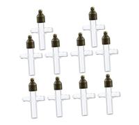 BESPORTBLE Mini Flacons Décoratifs en Verre Transparent 6 Mm Forme Croix Bouchons à Vis en Métal Couleur Cuivre Ancienne, Lot de 10 Set de Pièces, Petits Bocaux à Souhaits pour Décoration